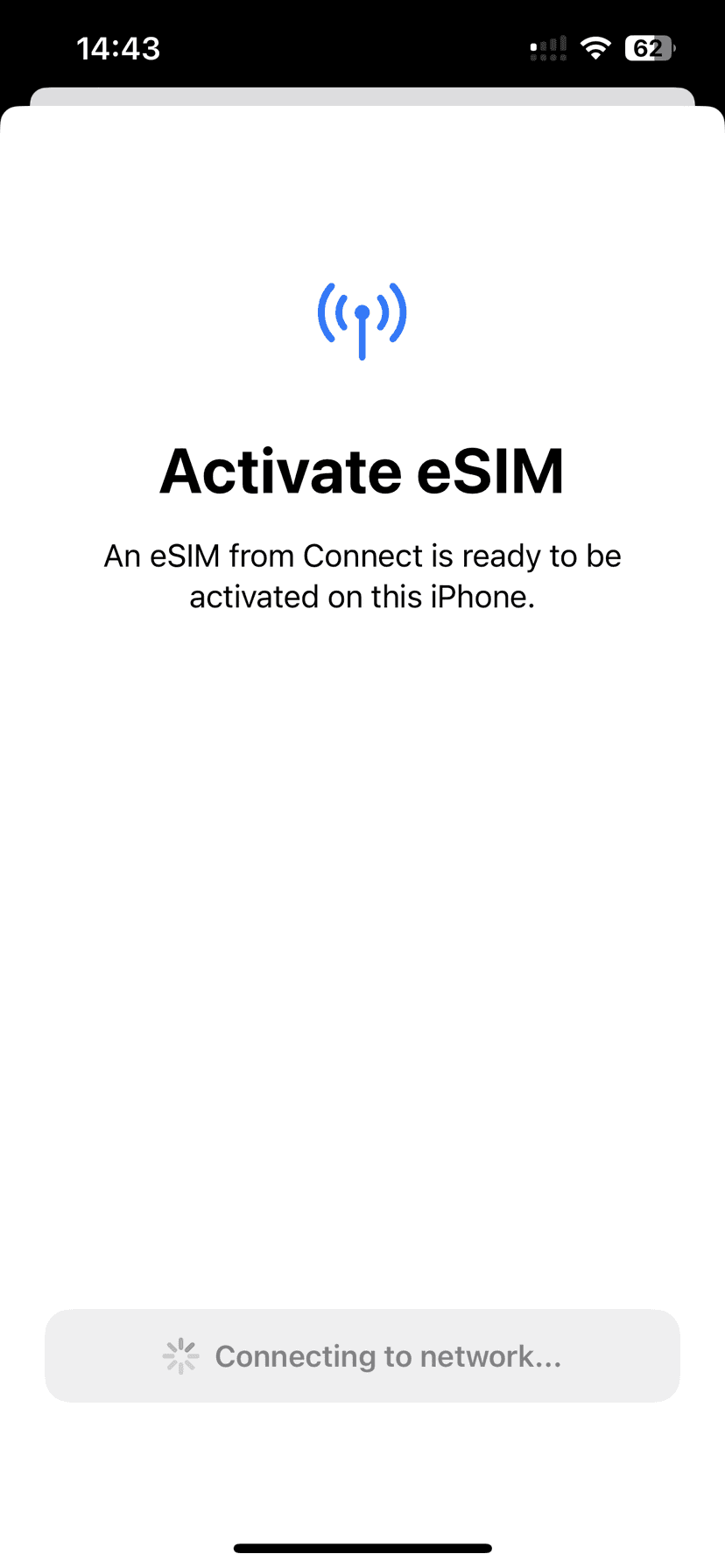 Connecting to network screen