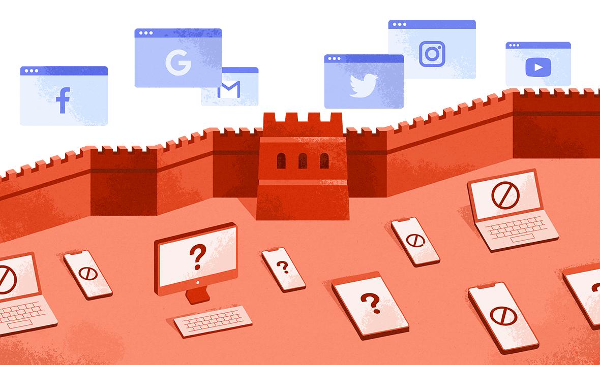 Great Firewall of China illustration — blocked apps