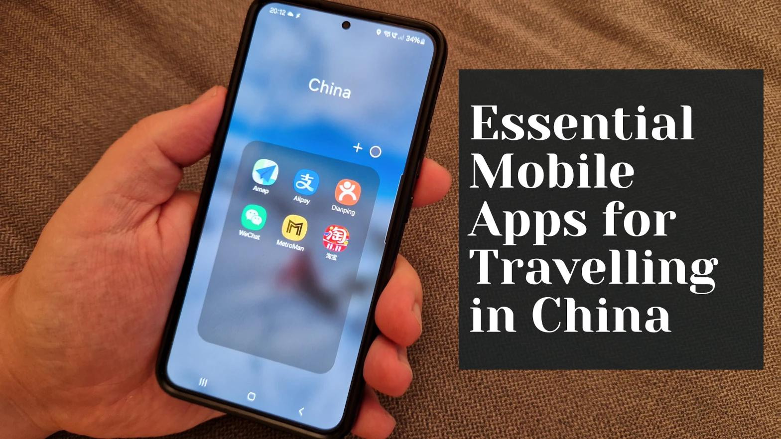 China travel apps on phone screen — Alipay WeChat Didi